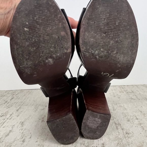 BLEECKER & BOND Sienna Leather Heels Black Size 7.5 Stacked Heel - Picture 12 of 16